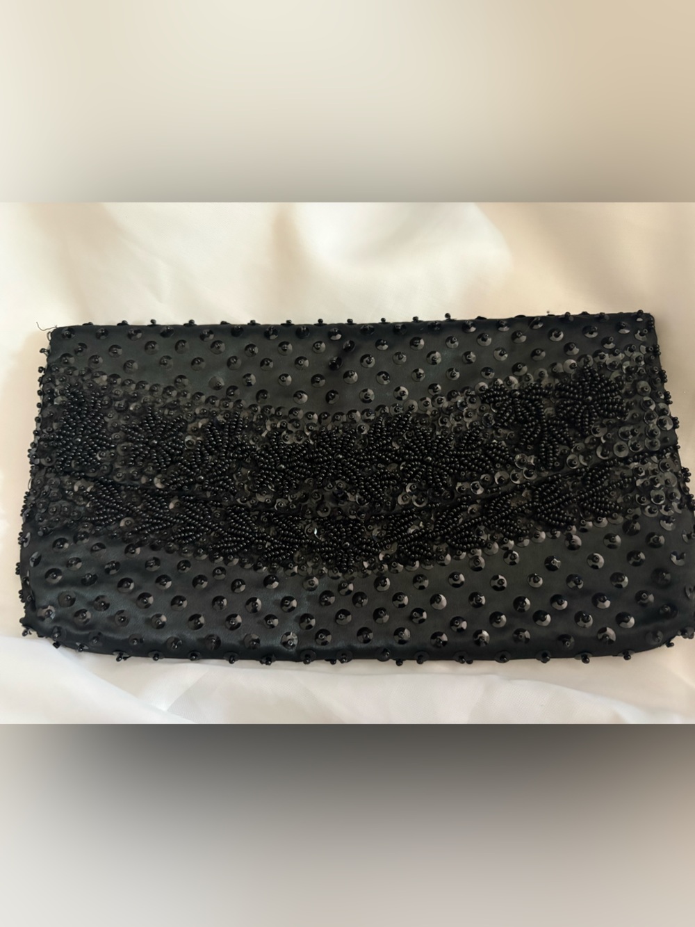 Vintage Kane Black Beaded Evening Clutch Bag Hand Beading *True Vintage